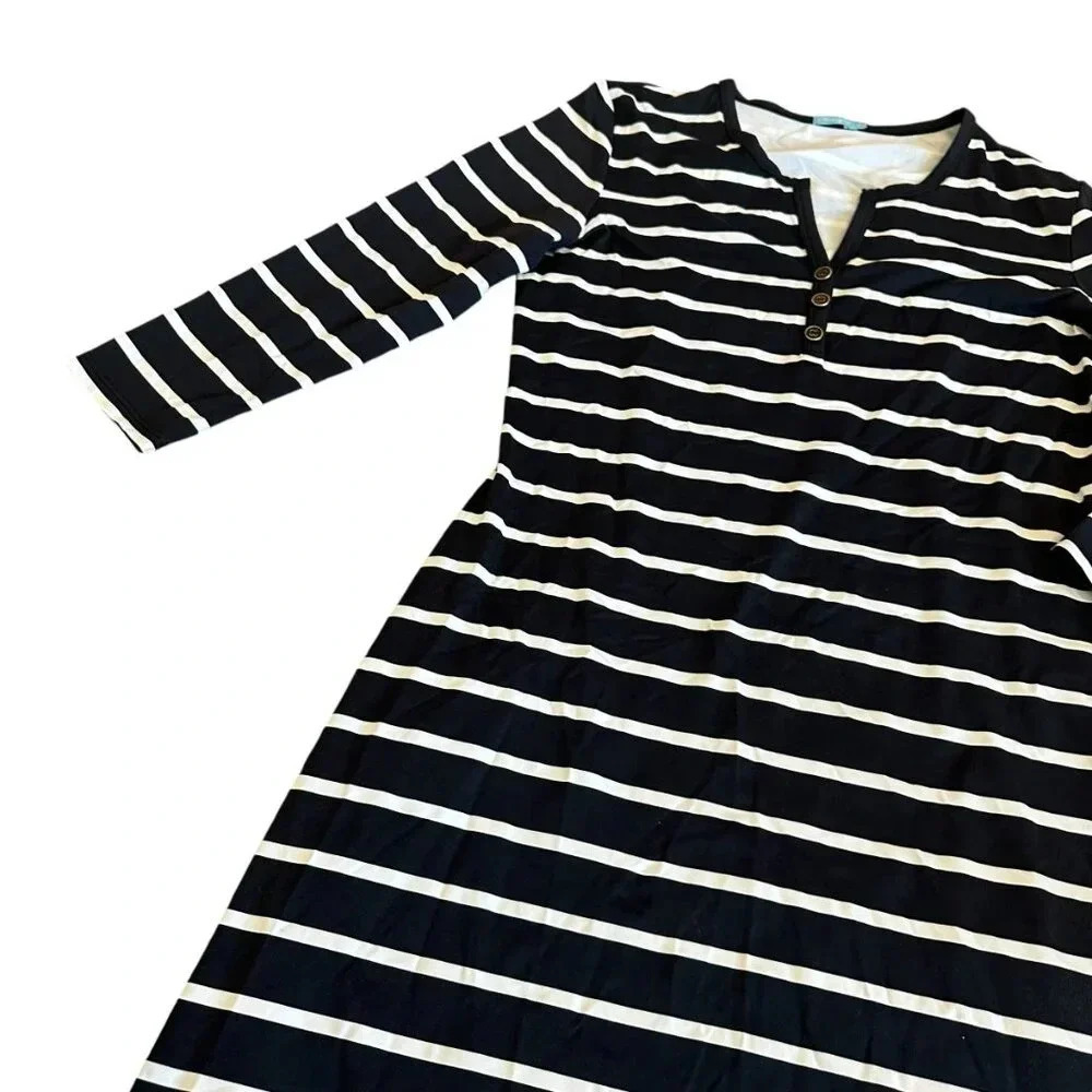 J. McLaughlin Back White Stripe Dress Shift 3/4 Sleeves Stretch Size Small Women - Picture 5 of 11